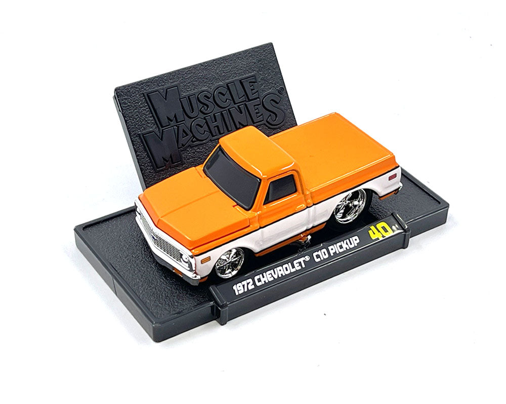 Muscle Machines 1:64 1972 Chevrolet C-10 Pick Up Limited Edition – White with Orange