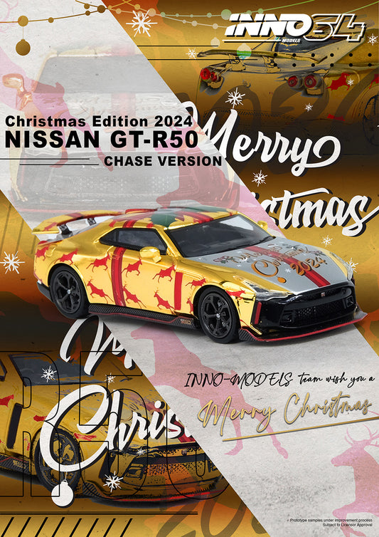 INNO64-R50-XMAS24          NISSAN GT-R50 "X'MAS 2024" Special Edtion with Chrome Gold Chase Car Limited Produced Quantity