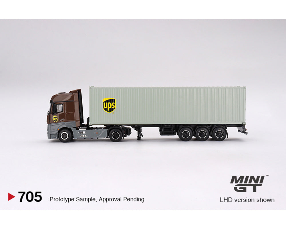 Mini GT 1:64 Mercedes-Benz Actros with 40 Ft Dry Container – UPS Europe