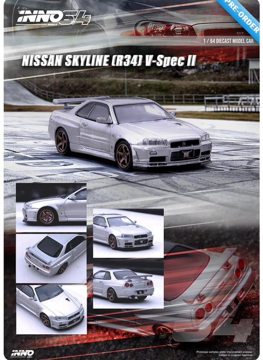 INNO64 Nissan skyline R-34 v-spec 2 gray scale 1:64 pre-order