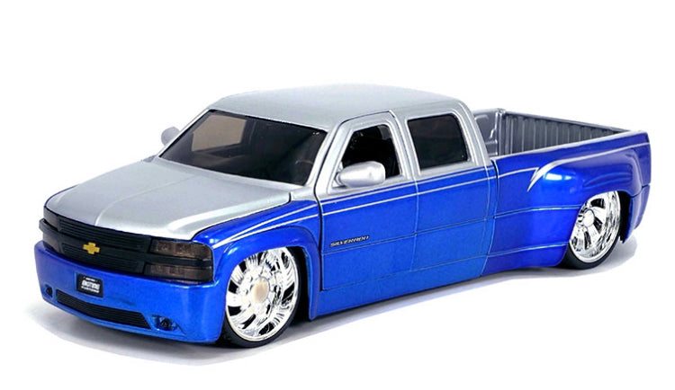 Jada 1:24 1999 Chevrolet Silverado Dually Custom KMC Wheels – Two Tone Blue with Silver – Just Trucks –