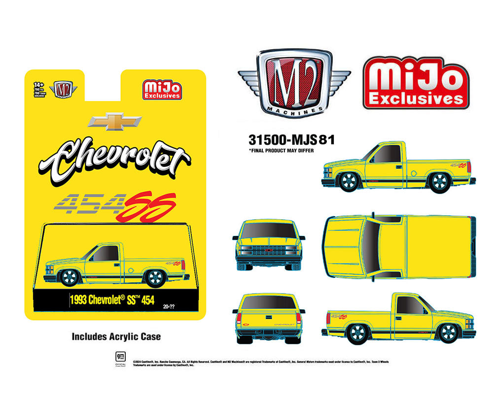 M2 Machines 1:64 1993 Chevrolet SS 454 Pickup Truck – Yellow – MiJo Exclusives Limited Edition