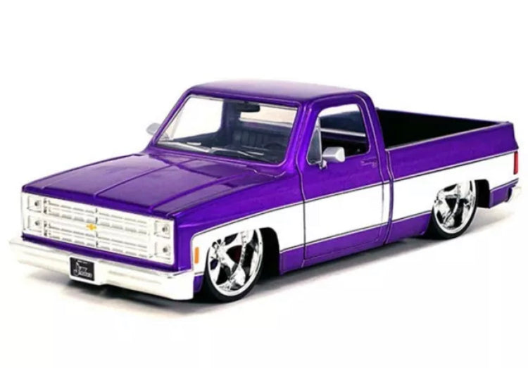 JADA JUST TRUCKS 1985 CHEVROLET C-10 1/24 CARTELLI WHEELS PURPLE WHITE 35856