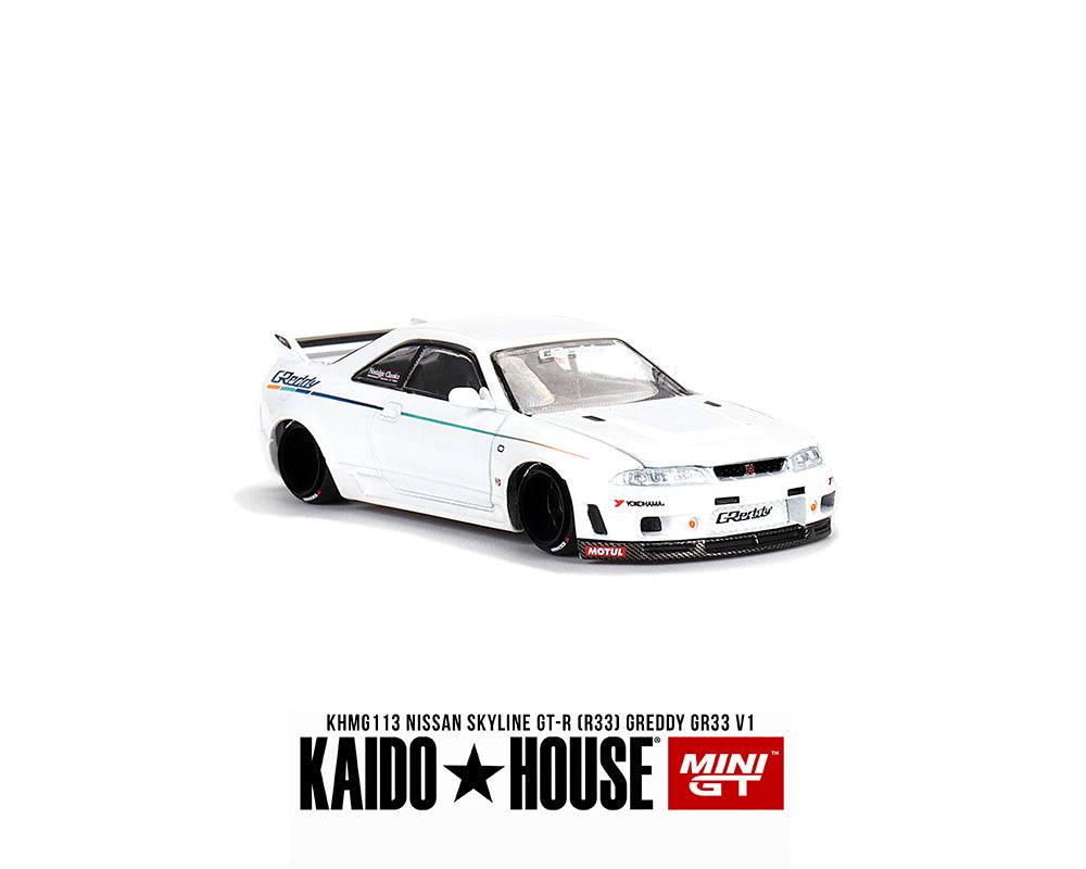 Kaido House x Mini GT 1:64 Nissan Skyline GT-R (R33) Greddy GR33 V1 – White