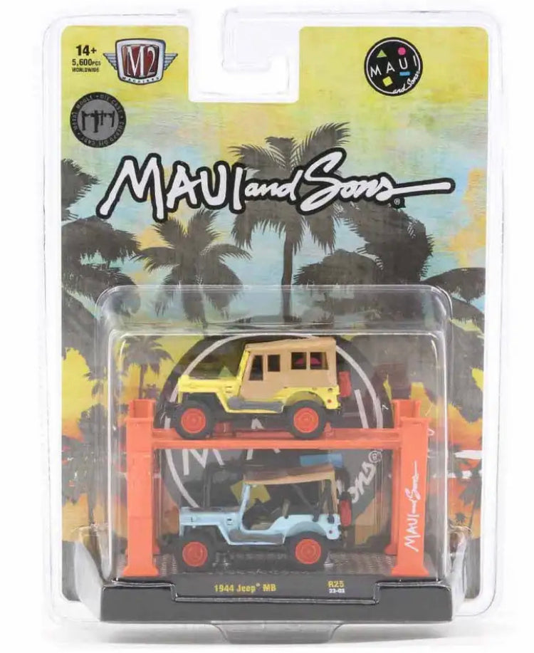 M2 Machines 1944 Jeep MB Maui & Sons Auto Lifts R25 1:64