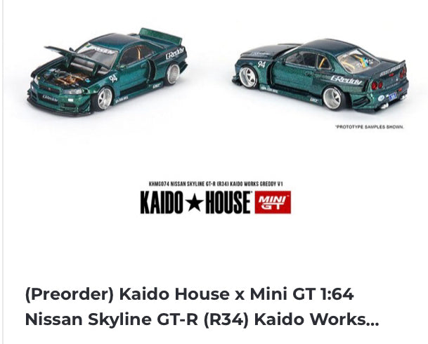 Mini GT x Kaido House 1:64 Nissan Skyline GT-R R34 Kaido Works GReddy V1 KHMG074