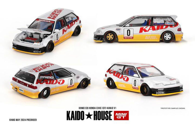 Kaido House x Mini GT 1:64 Honda Civic (EF) Kanjo V1 – White/Yellow