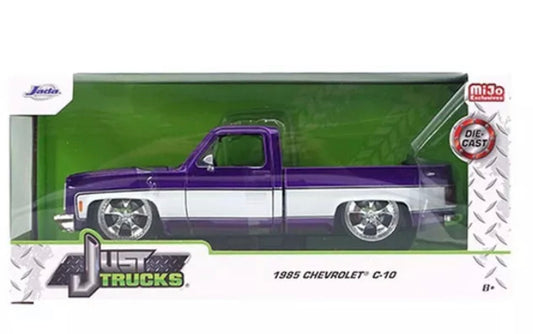 JADA JUST TRUCKS 1985 CHEVROLET C-10 1/24 CARTELLI WHEELS PURPLE WHITE 35856