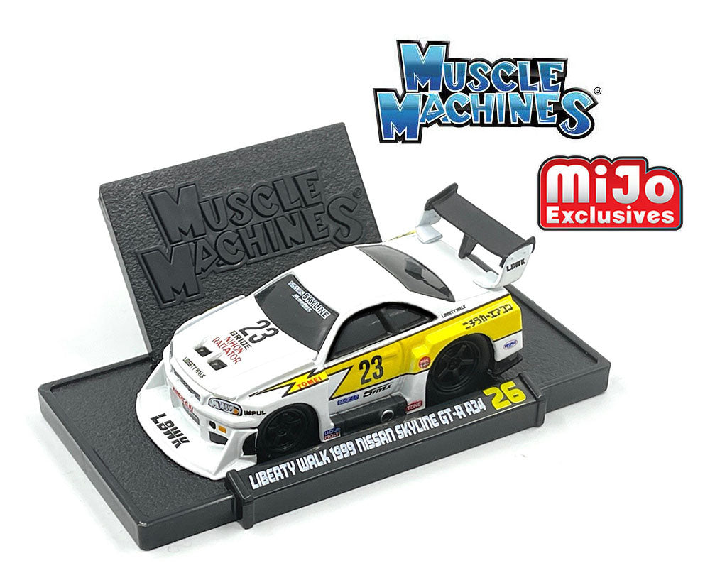 Preorder) Muscle Machines 1:64 LBWK Nissan GT-R R34 Super Silhouette Skyline – White – Mijo Exclusives