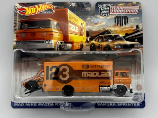 2023 Hot Wheels Team Transport #58 Mad Mike Mazda RX3 GT & Sakura Sprinter