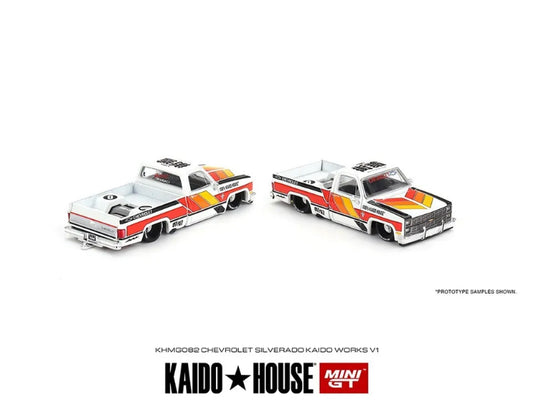 In Stock- Kaido House x Mini GT 1:64 Chevrolet Silverado 1983 KAIDO V1-white