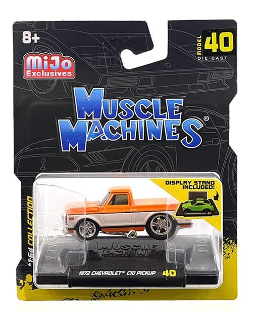 Muscle Machines 1:64 1972 Chevrolet C-10 Pick Up Limited Edition – White with Orange