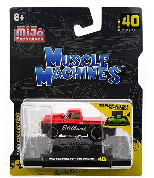 Preorder) Muscle Machines 1:64 1972 Chevrolet C-10 Pick Up Edelbrock Limited Edition – Red with Black –