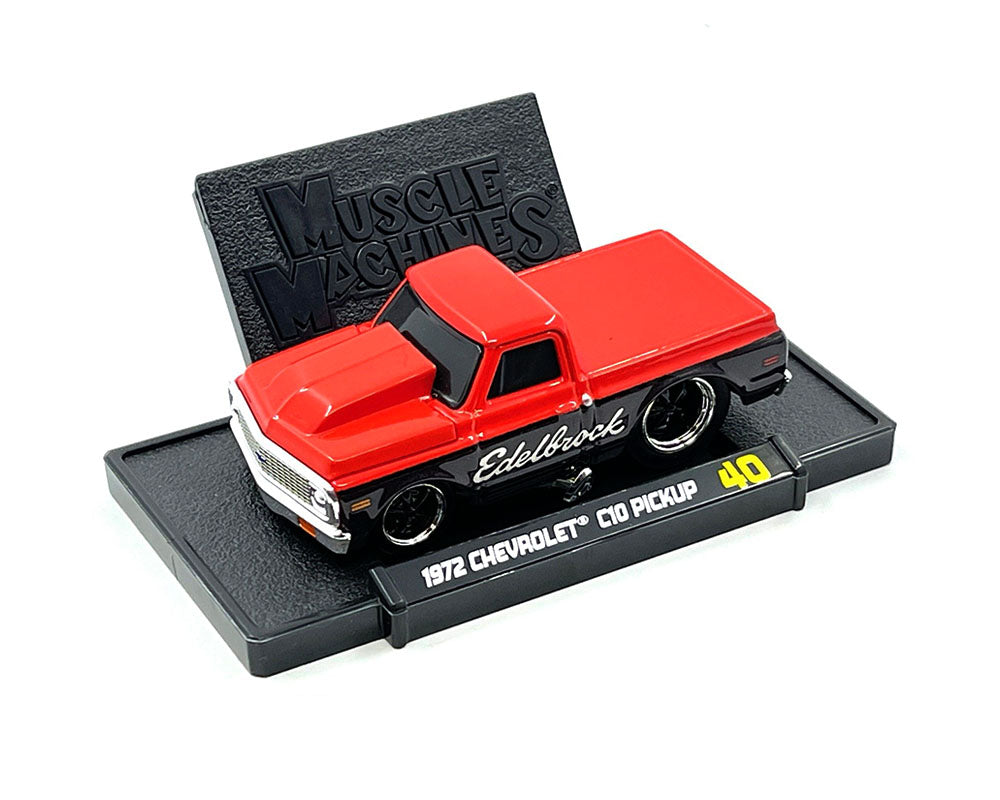 Preorder) Muscle Machines 1:64 1972 Chevrolet C-10 Pick Up Edelbrock Limited Edition – Red with Black –