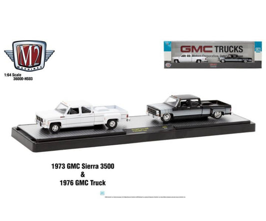 M2 Machines 1:64 1973 GMC Sierra 3500 & 1976 GMC Truck 2-Car Set – Auto-Haulers Release HS03 – Hobby Exclusives