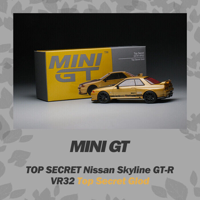 Mini GT 1:64 Nissan Skyline GT-R (R34) Top Secret – Gold – Japan Exclusive