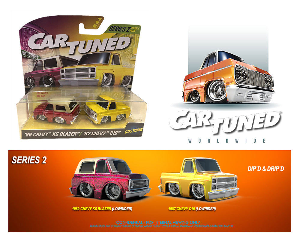 Preorder) CarTuned 1:64 2-Pack Series 2 – 1969 Chevrolet K5 Blazer Lowrider and 1987 Chevrolet C10 Lowrider