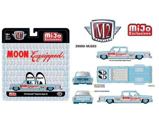 M2 Machines 1:64 1973 Chevrolet Cheyenne Super 30 Mooneyes Equipped – Light Blue – Mijo Exclusives Limited Edition