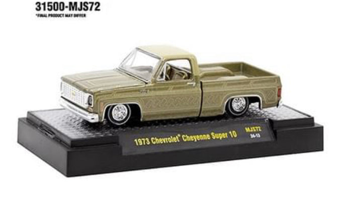 M2 Machines 1:64 1973 Chevrolet Cheyenne Super 10 Pickup Truck Lowriders Limited Edition – Gold